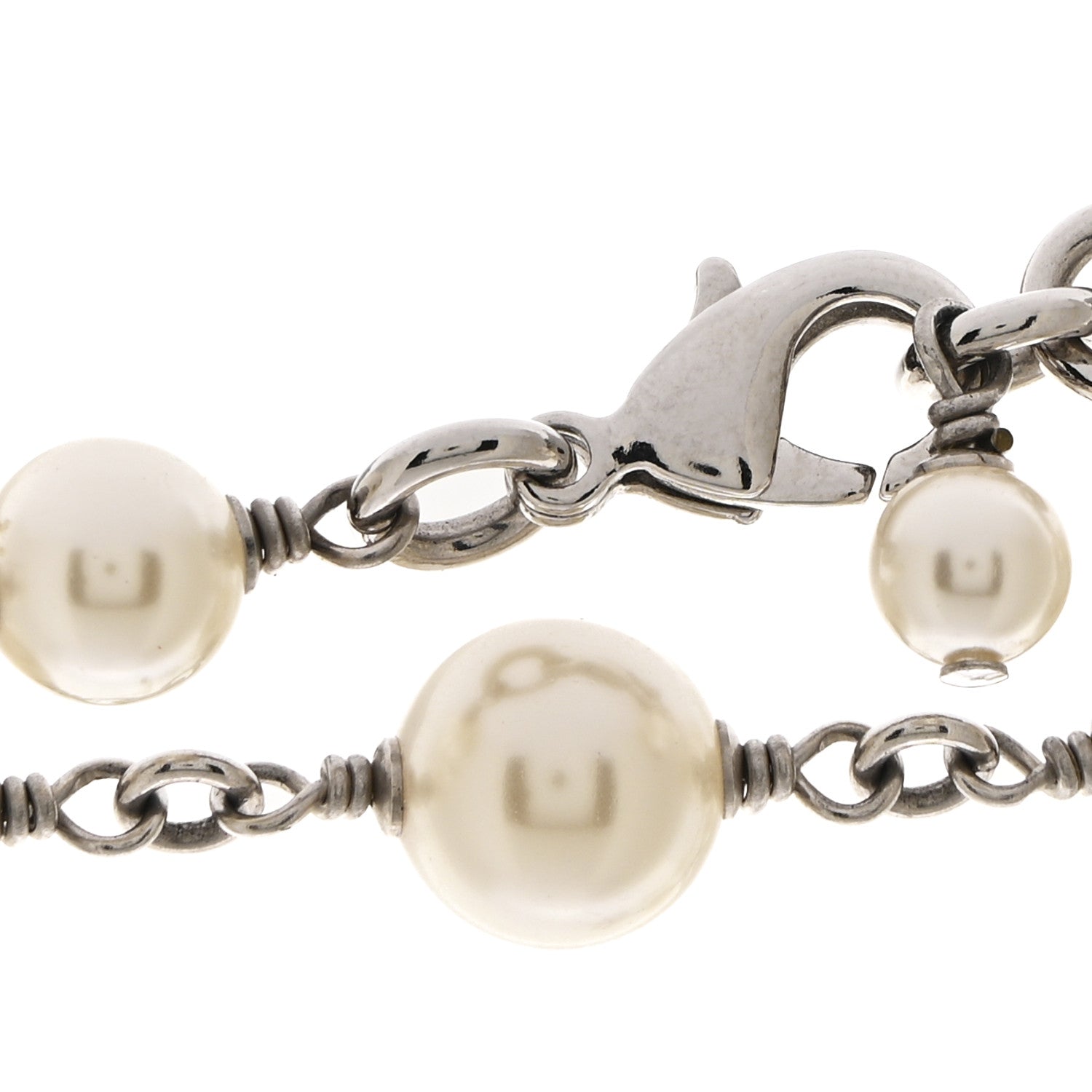 Chanel Crystal Pearl CC Long Necklace Silver 5 of 7