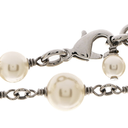 Chanel Crystal Pearl CC Long Necklace Silver 5 of 7