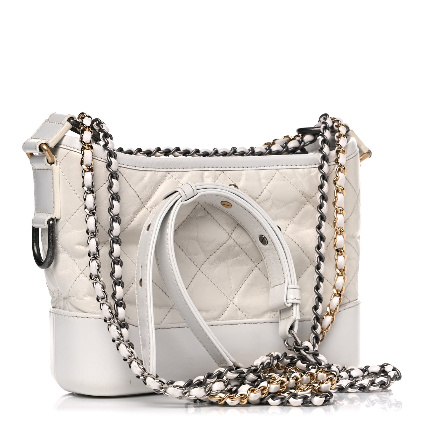 Aged Calfskin Quilted Small Gabrielle Hobo White