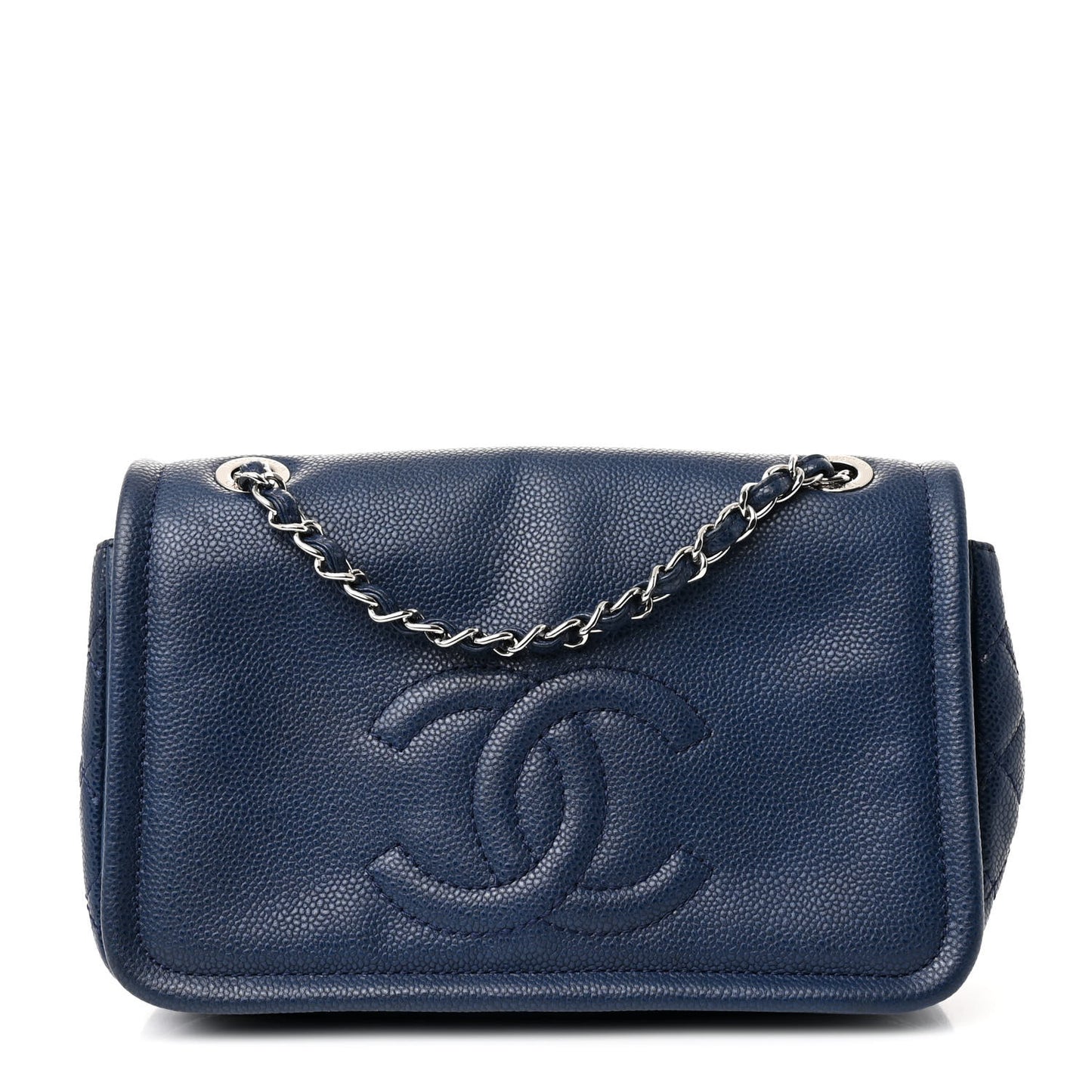 Caviar Medium Timeless CC Flap Navy Blue