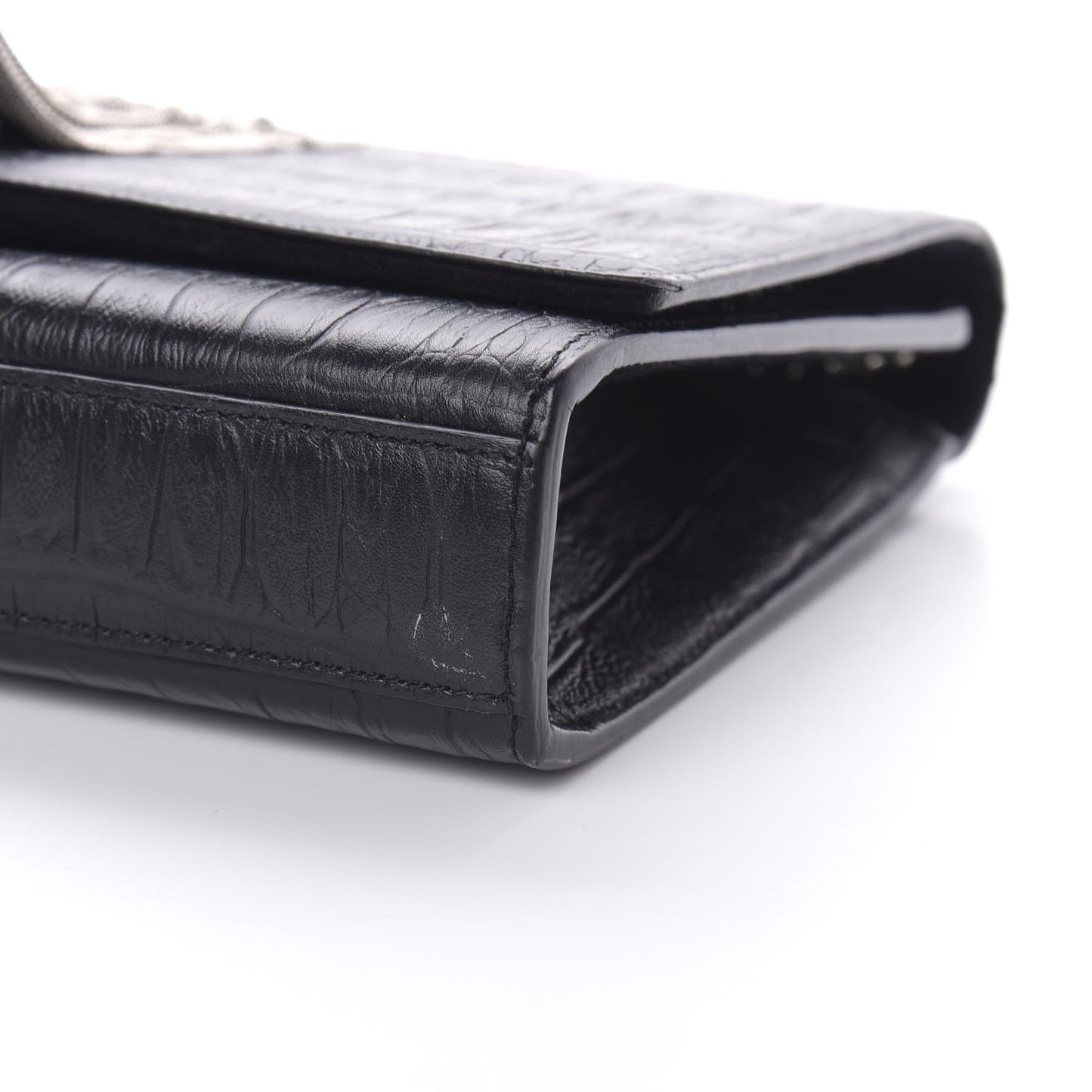 Calfskin Crocodile Embossed Medium Classic Monogram Kate Tassel Satchel Black