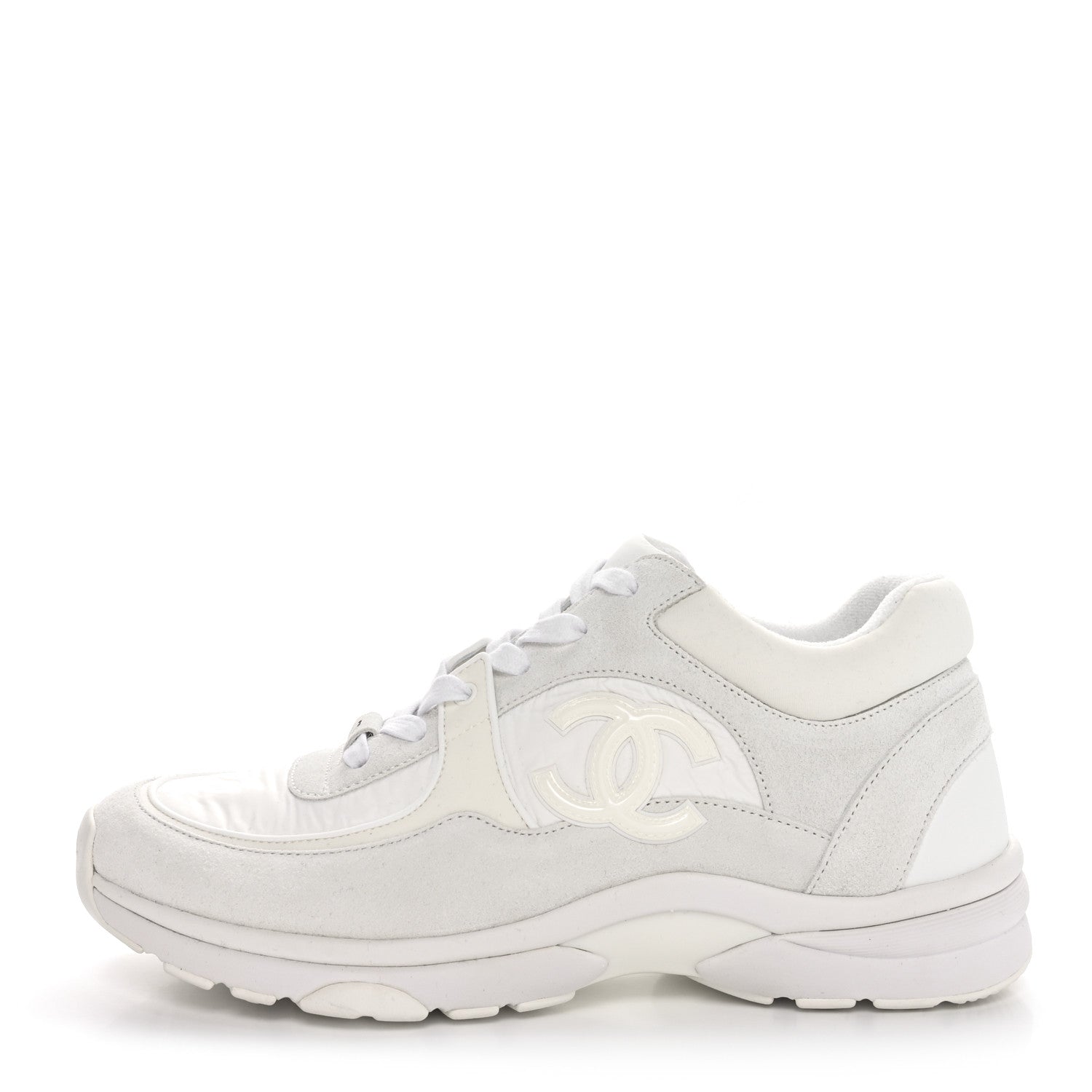 Chanel Suede Calfskin Fabric CC Sneakers 40 White 1 of 9