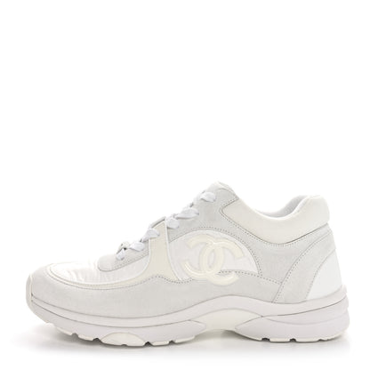 Chanel Suede Calfskin Fabric CC Sneakers 40 White 1 of 9