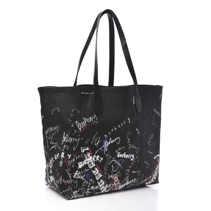 Burberry Coated Canvas Mega Check Sketchbook Medium Reversible Doodle Tote Black 3 of 14