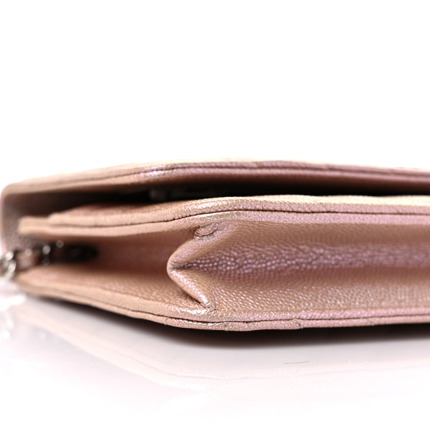 Metallic Caviar Chevron Quilted Wallet On Chain WOC Light Gold