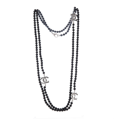 Chanel Baguette Crystal Beaded CC Long Necklace Black Silver 3 of 6