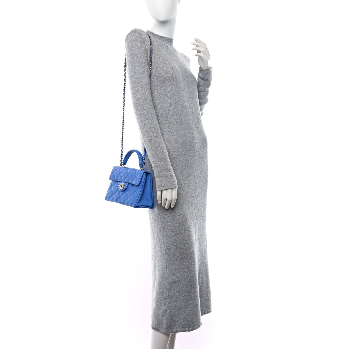 Caviar Quilted Mini Retro Twist Top Handle Flap Blue