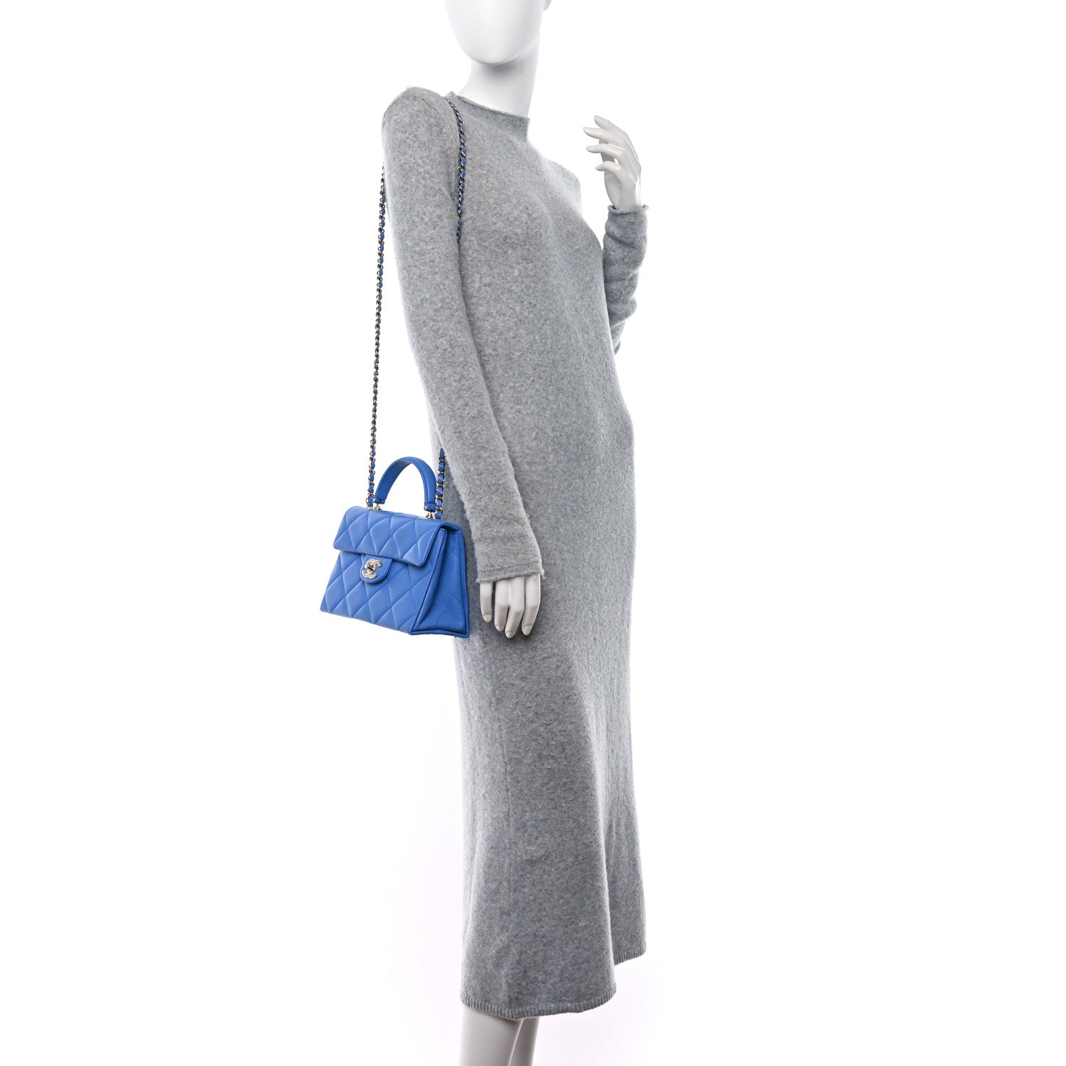 Chanel Caviar Quilted Mini Retro Twist Top Handle Flap Blue 2 of 12