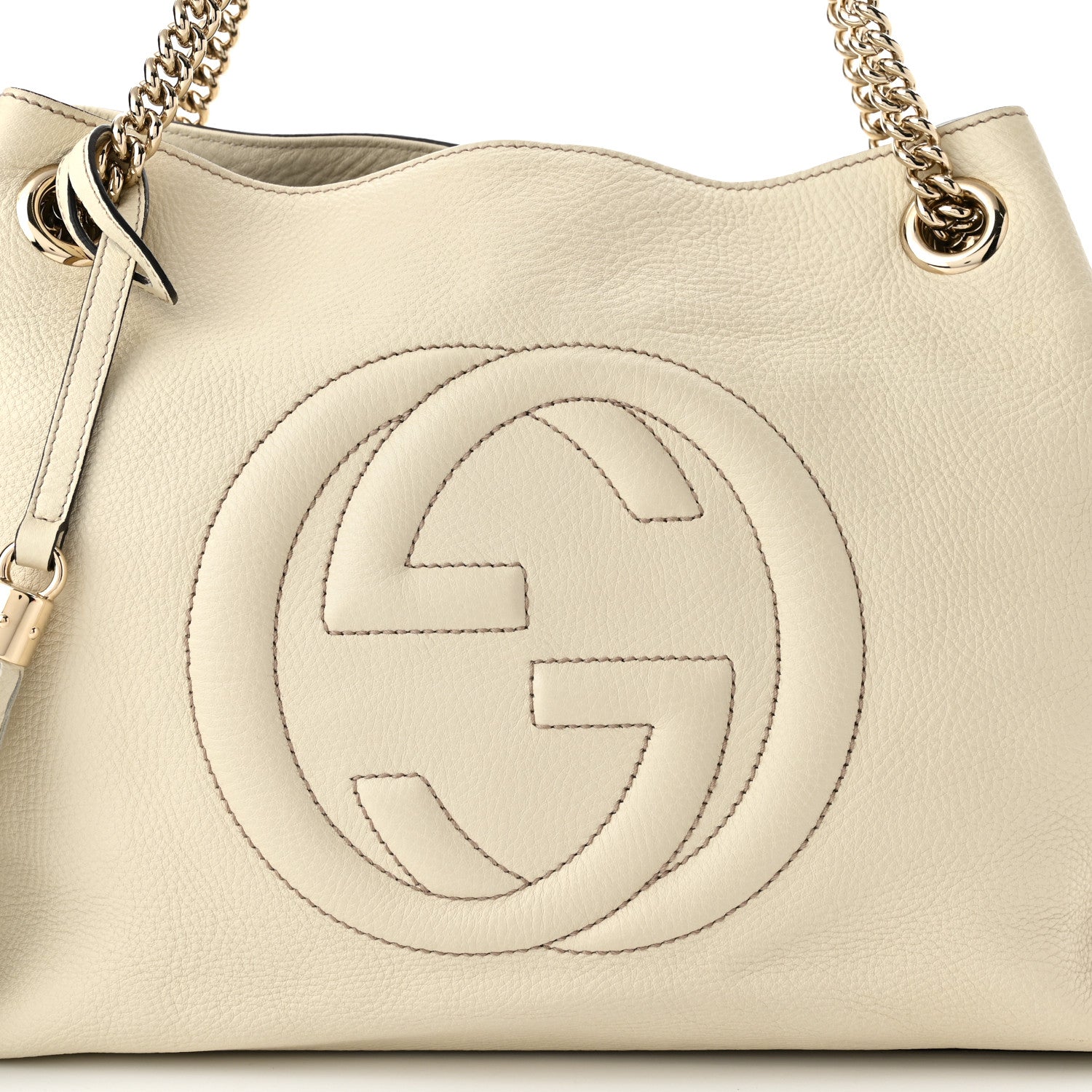 Gucci Pebbled Calfskin Medium Soho Chain Shoulder Bag Off White 7 of 9