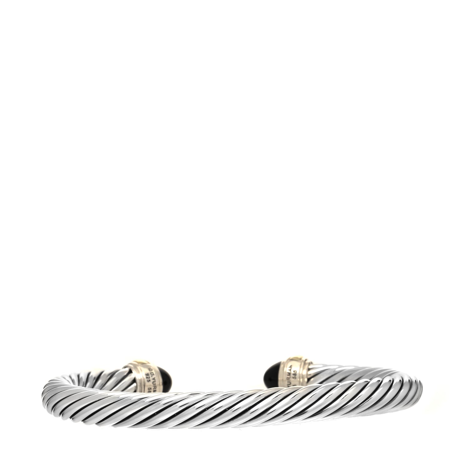 Sterling Silver 14K Yellow Gold Black Onyx 5mm Cable Classics Bracelet