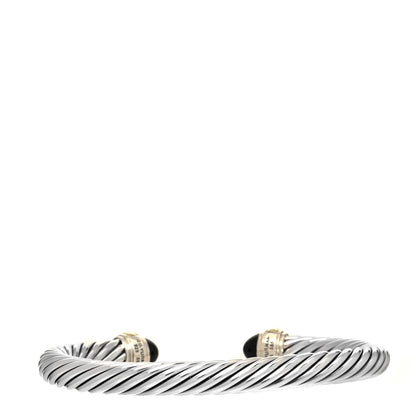 David Yurman Sterling Silver 14K Yellow Gold Black Onyx 5mm Cable Classics Bracelet 2 of 4