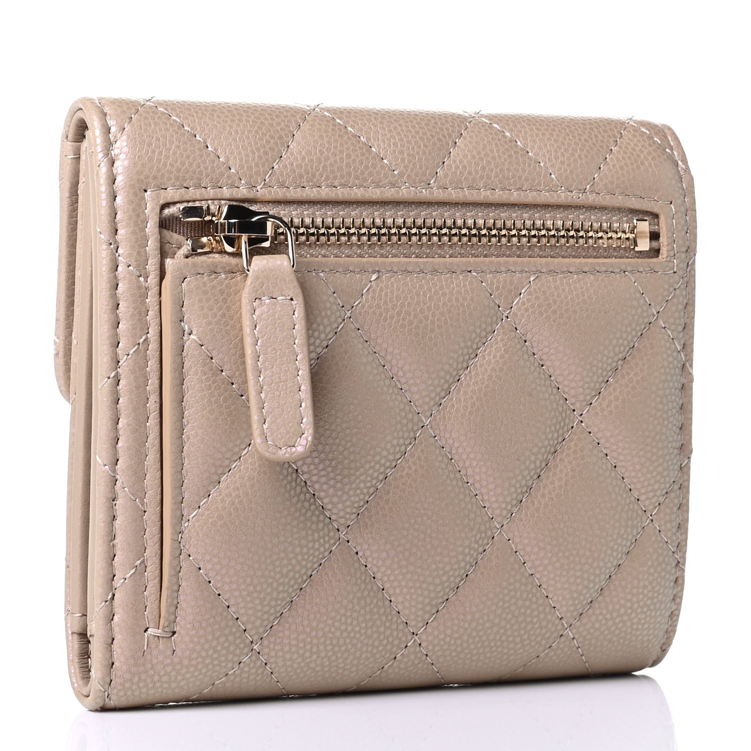 Chanel Iridescent Caviar Quilted Compact Flap Wallet Dark Beige 2 of 5