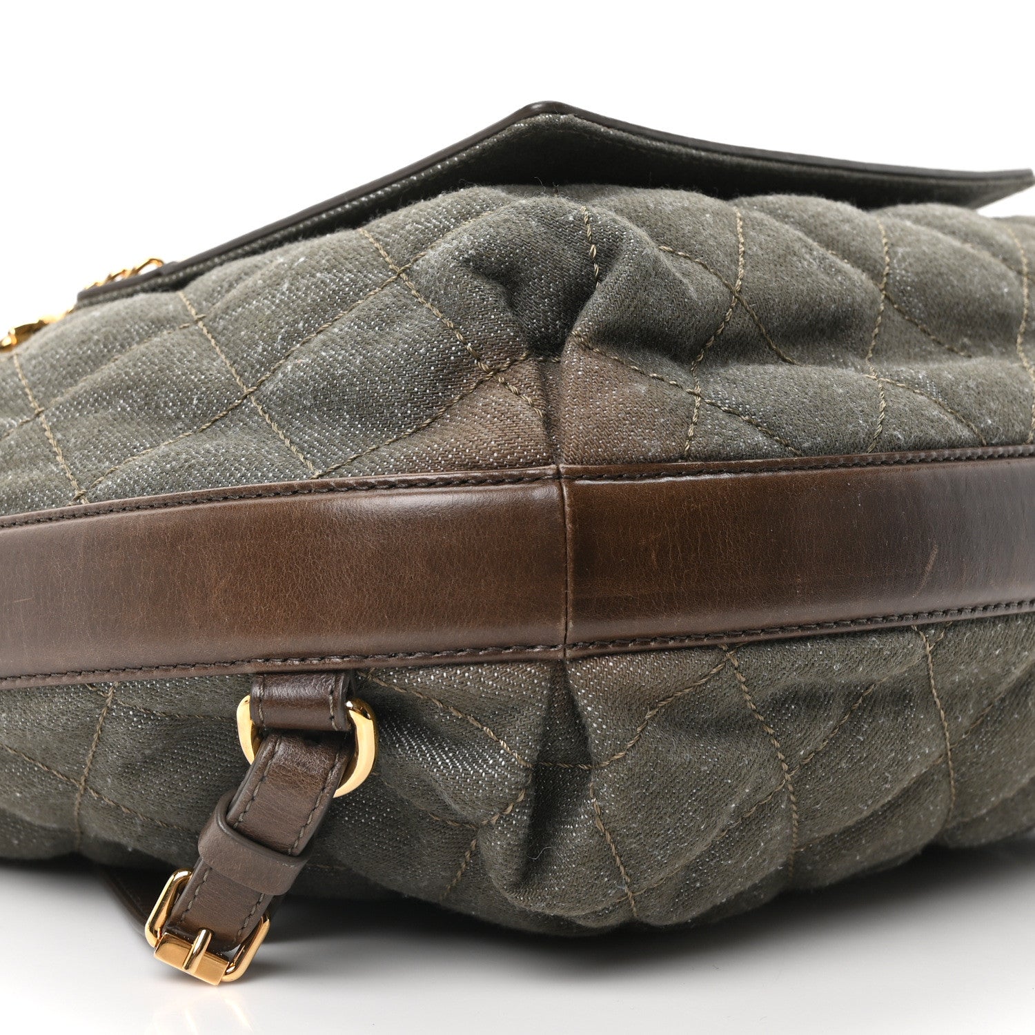 Chanel Denim Calfskin Quilted Backpack Olive Green Brown 9 of 10