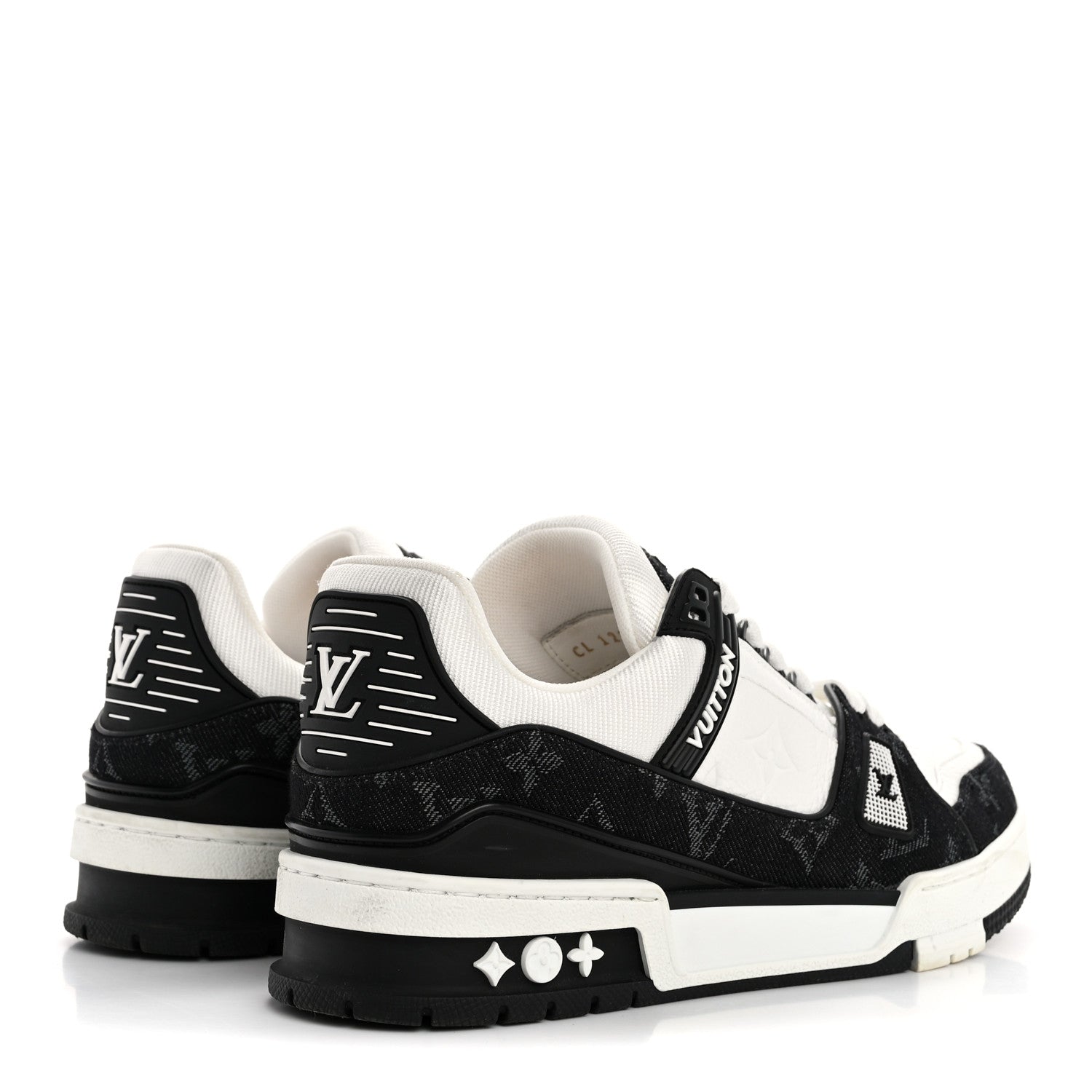 Louis Vuitton Calfskin Embossed Monogram Denim Womens LV Trainer Sneakers 38.5 Black 5 of 10