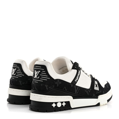 Louis Vuitton Calfskin Embossed Monogram Denim Womens LV Trainer Sneakers 38.5 Black 5 of 10