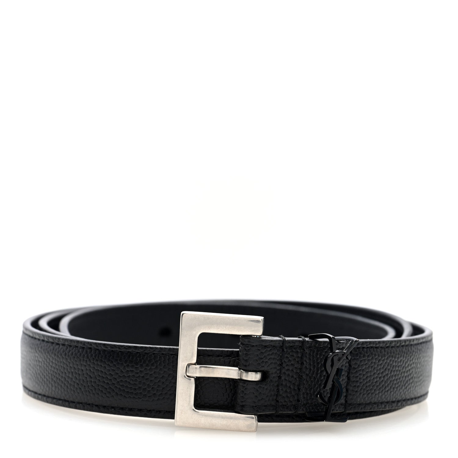 Saint Laurent Grained Calfskin Monogram Cassandre Extra Thin Square Buckle Belt 85 34 Black 1 of 4