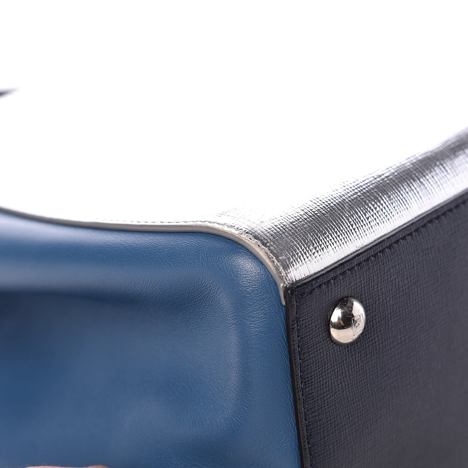 Fendi Vitello Elite Calfskin Colorblock Petite 2Jours Tote Blue Multicolor 13 of 20