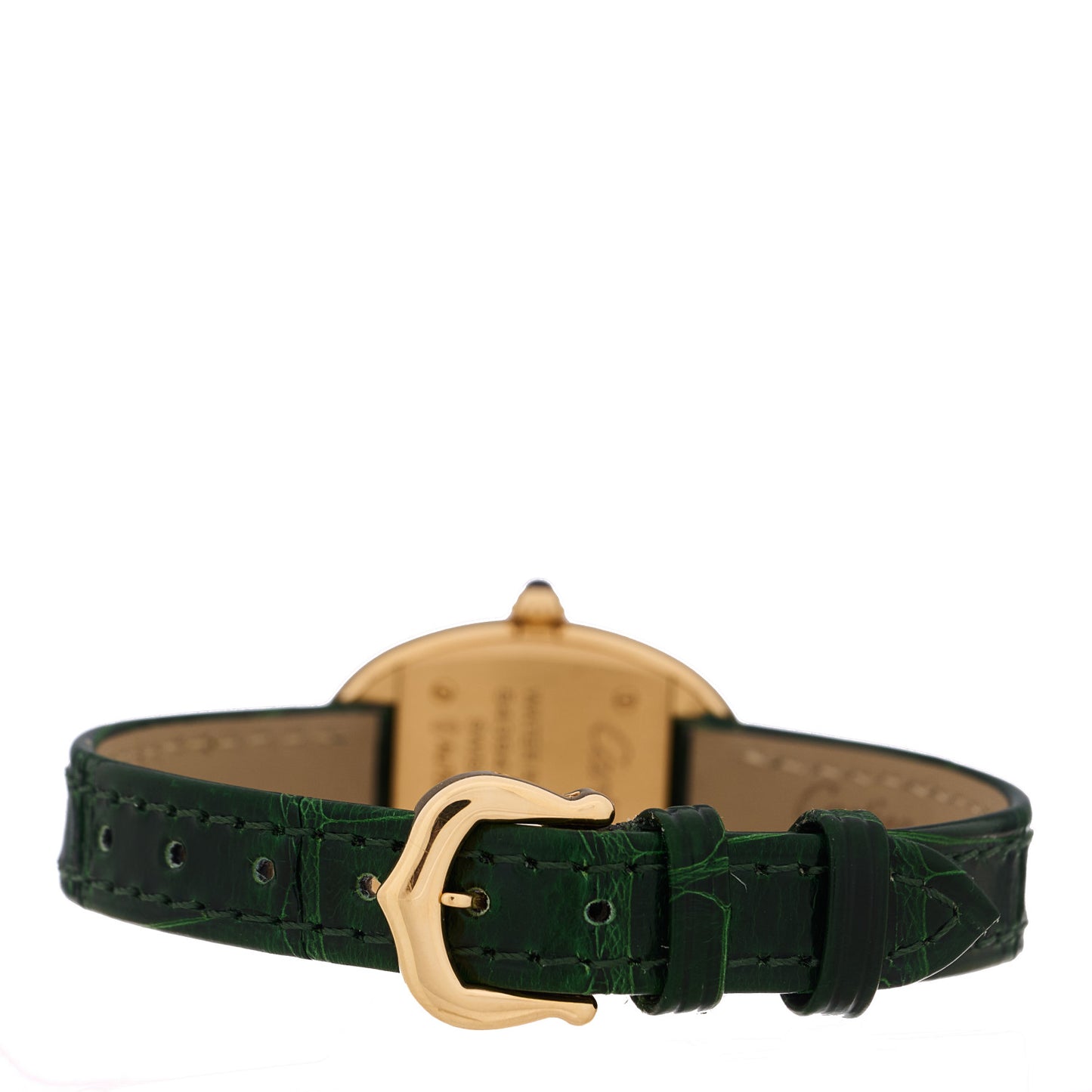 18K Yellow Gold Alligator 23mm Baignoire Quartz Watch Green