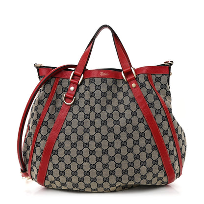 Gucci Monogram Medium Abbey Convertible Tote Navy Red 1 of 11