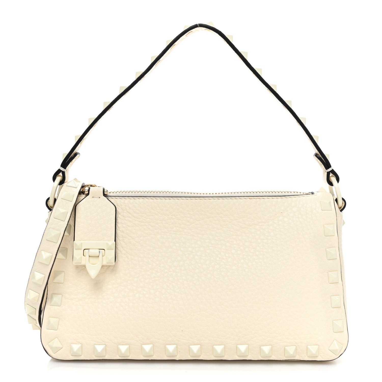 Valentino Garavani Pebbled Calfskin Monochrome Small Rockstud Flip Lock Shoulder Bag Ivory 1 of 8