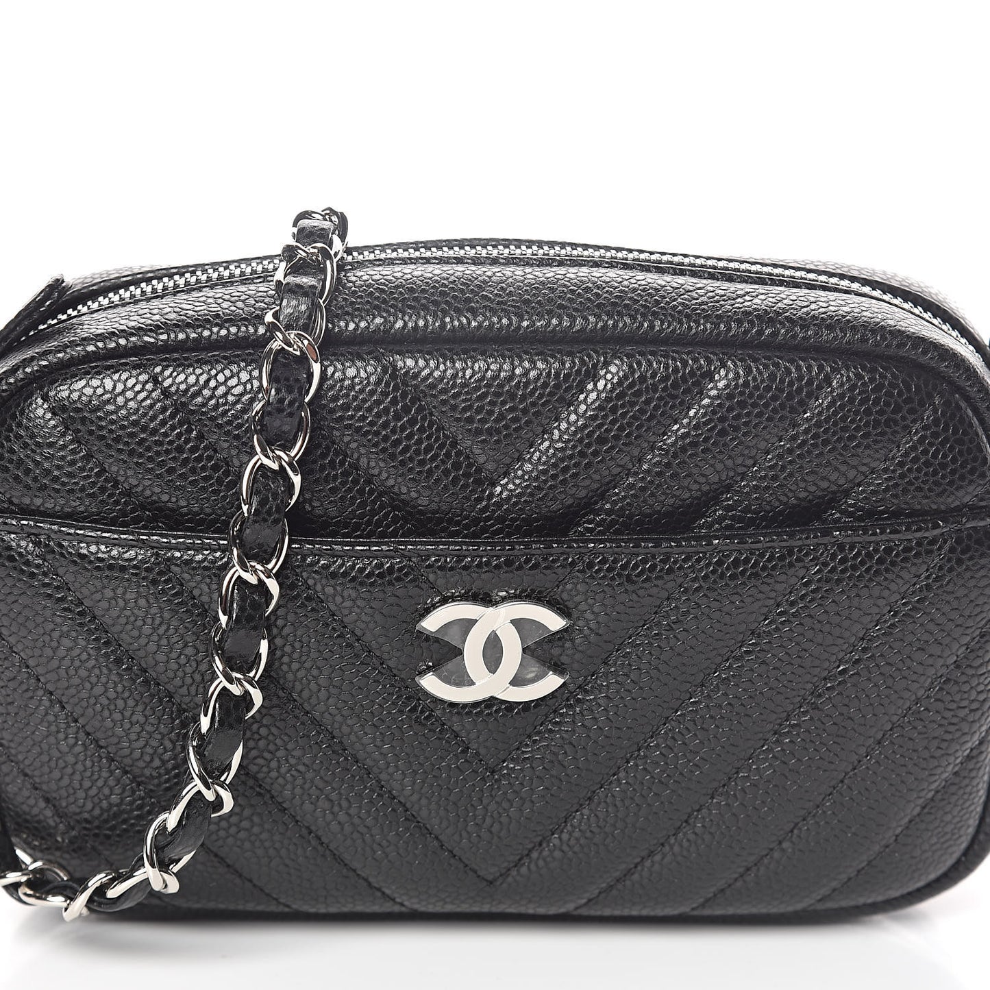 Caviar Chevron Quilted Camera Case Black