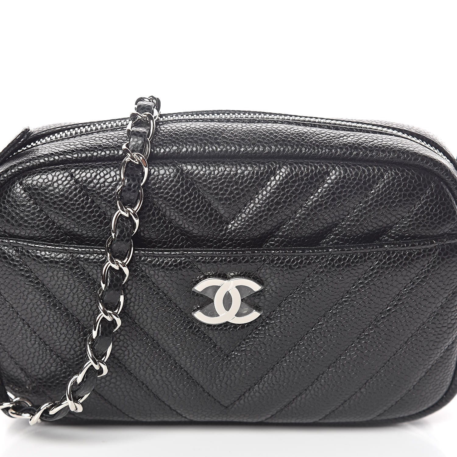 Chanel Caviar Chevron Quilted Camera Case Black 8 of 11