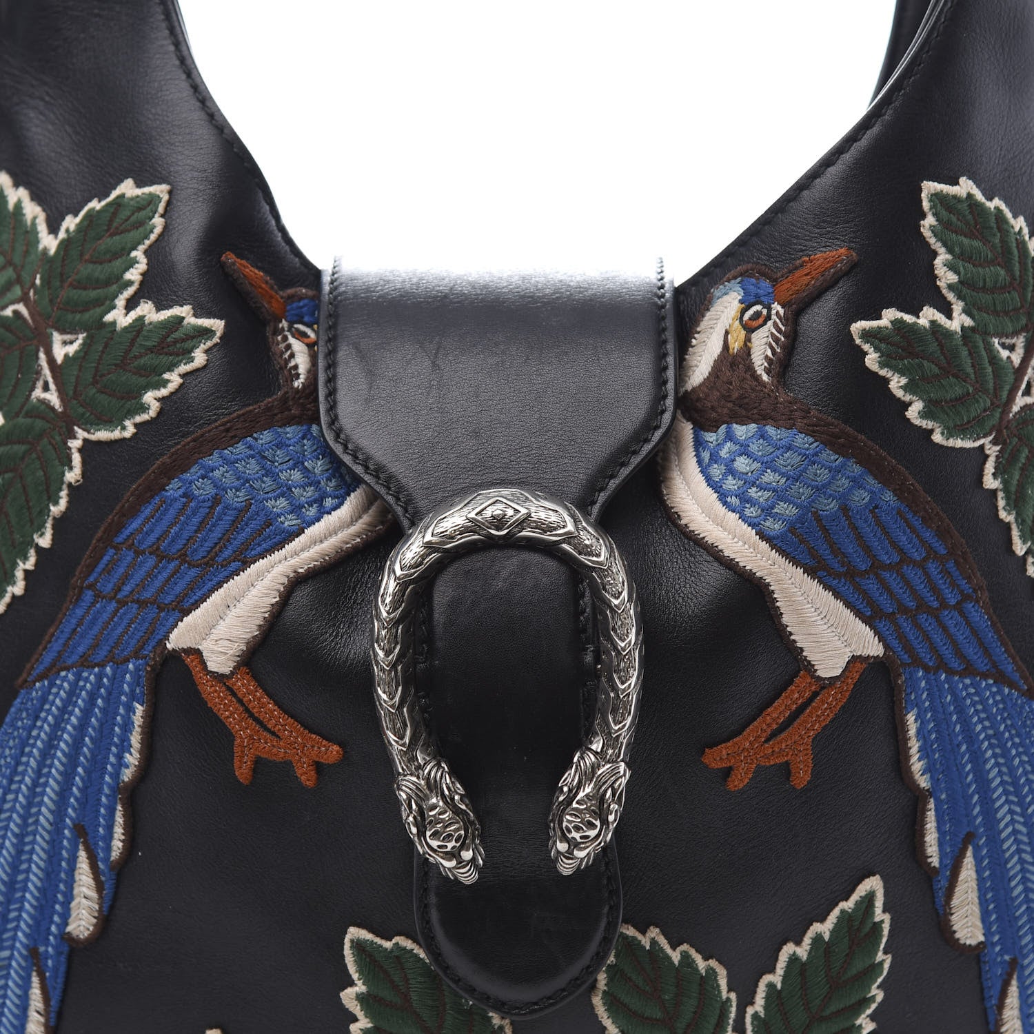 Gucci Calfskin Web Garden Collection Embroidered Medium Dionysus Hobo Black 10 of 11