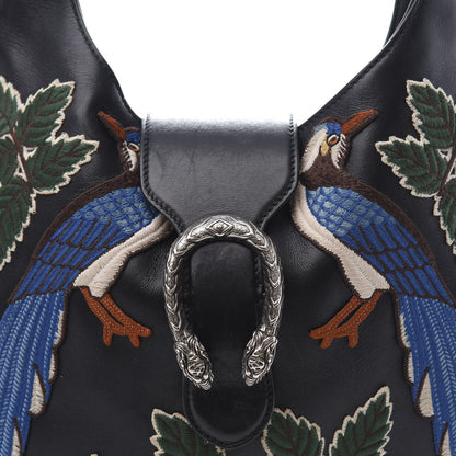 Gucci Calfskin Web Garden Collection Embroidered Medium Dionysus Hobo Black 10 of 11