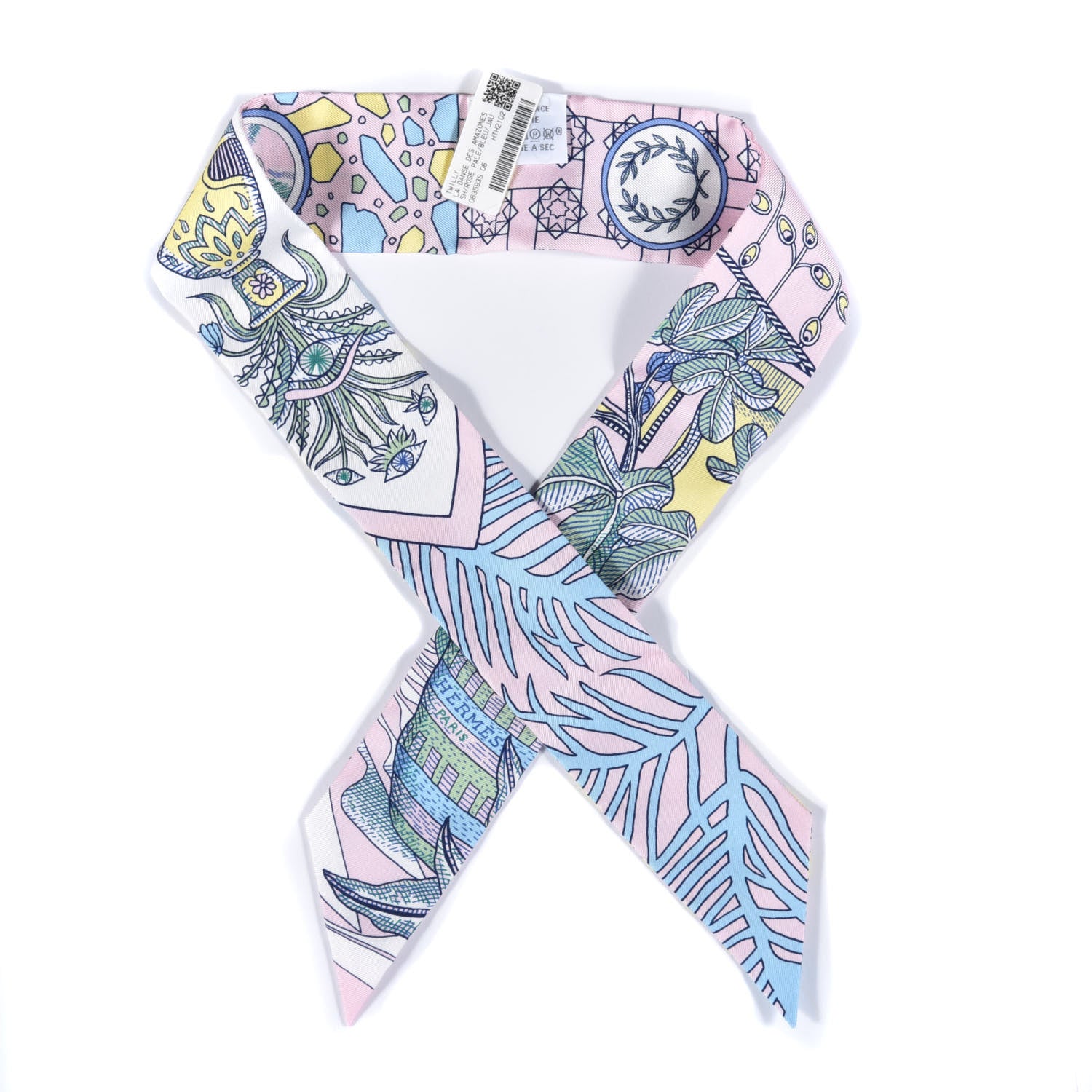 Hermes Silk La Danse Des Amazones Twilly Rose Pale Bleu Jaune 1 of 4