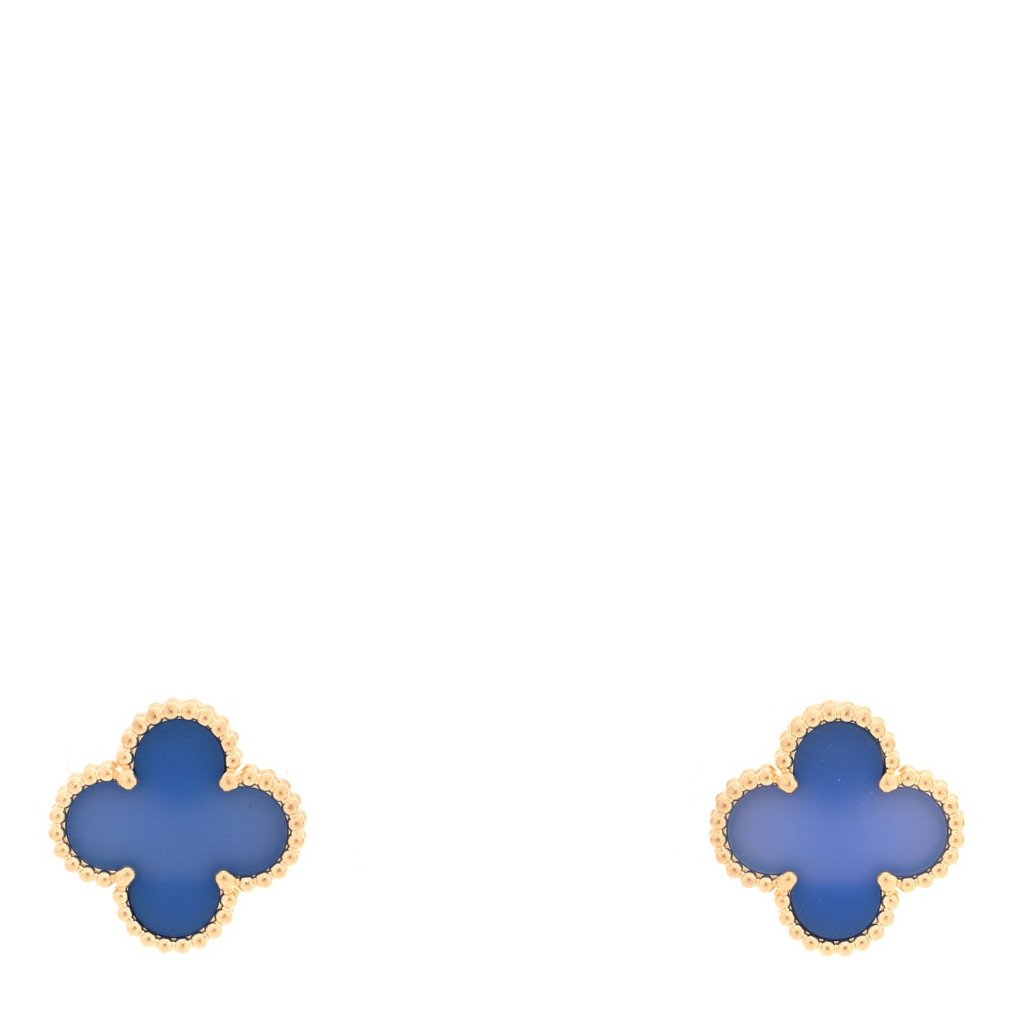 18K Yellow Gold Blue Agate Vintage Alhambra Earrings