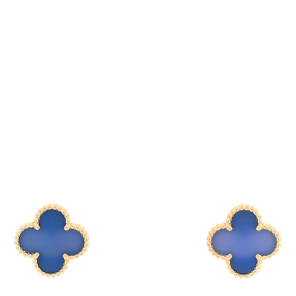 Van Cleef & Arpels 18K Yellow Gold Blue Agate Vintage Alhambra Earrings 1 of 5