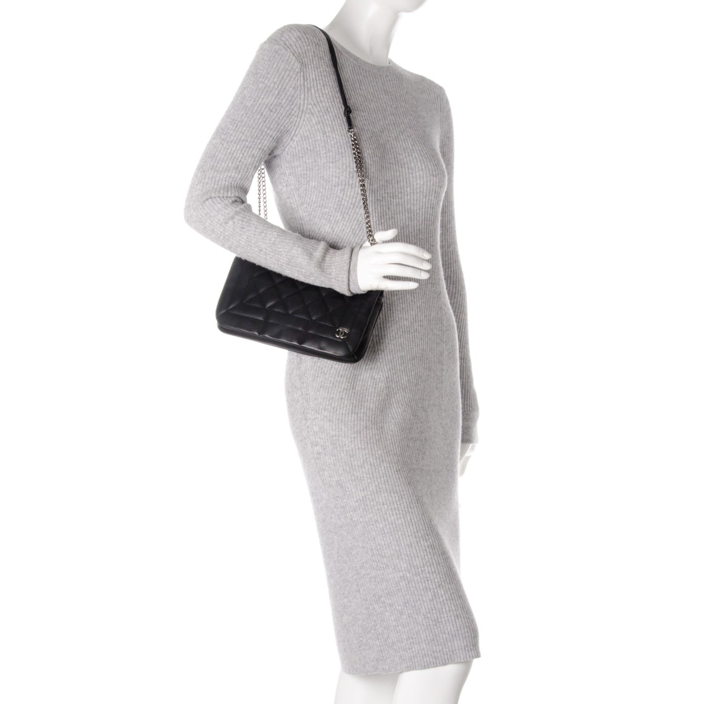 Lambskin Quilted Shoulder Flap Black