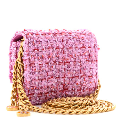 Chanel Tweed Enamel Quilted Pending CC Card Holder On Chain Light Purple Pink Red 3 of 11