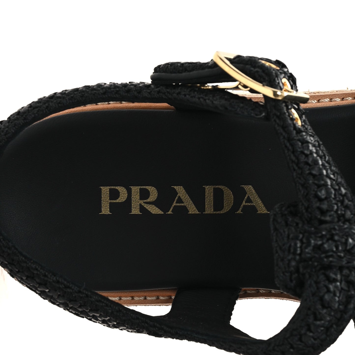 Raffia Cork Metal Triangle Logo Crochet Fisherman Platform 75mm Sandals 39 Black