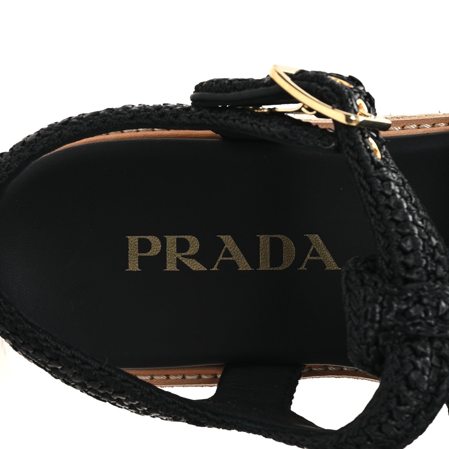 Prada Raffia Cork Metal Triangle Logo Crochet Fisherman Platform 75mm Sandals 39 Black 8 of 10