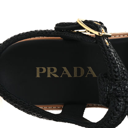 Prada Raffia Cork Metal Triangle Logo Crochet Fisherman Platform 75mm Sandals 39 Black 8 of 10