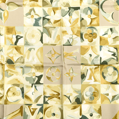 Louis Vuitton Silk Monogram Square Scarf Grey Green 3 of 4