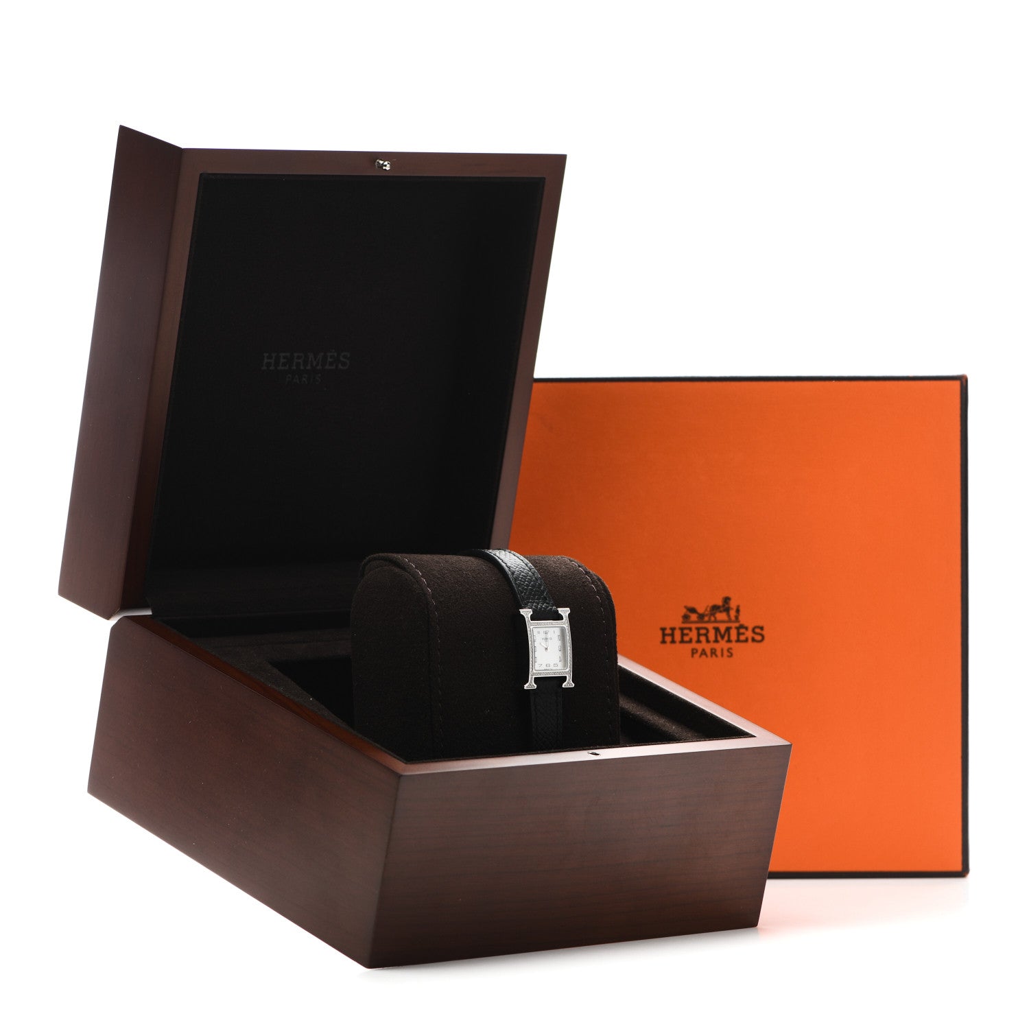 Hermes Stainless Steel Epsom Diamond Bezel Mother of Pearl 17.2mm Heure H Hour Quartz Watch Noir 5 of 5