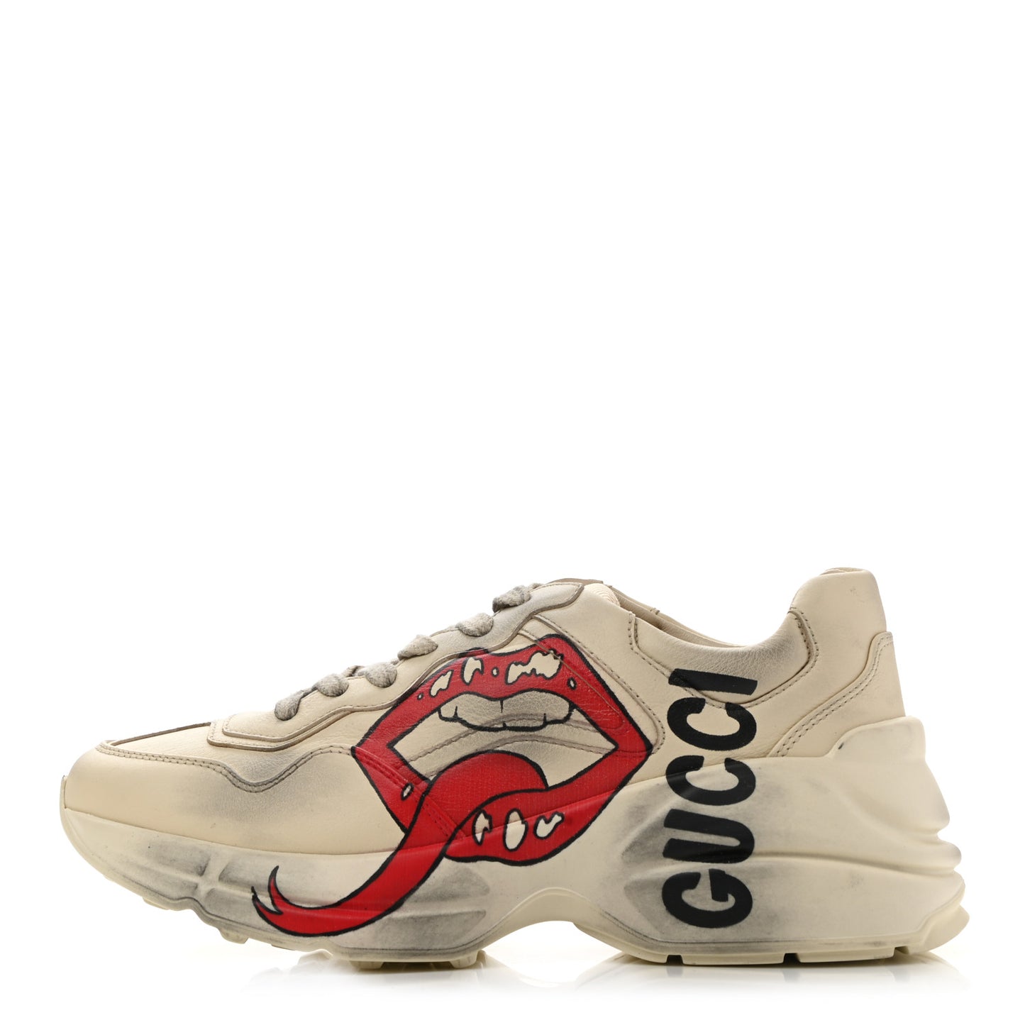 Calfskin Mouth Print Womens Rhyton Sneakers 36.5 Ivory