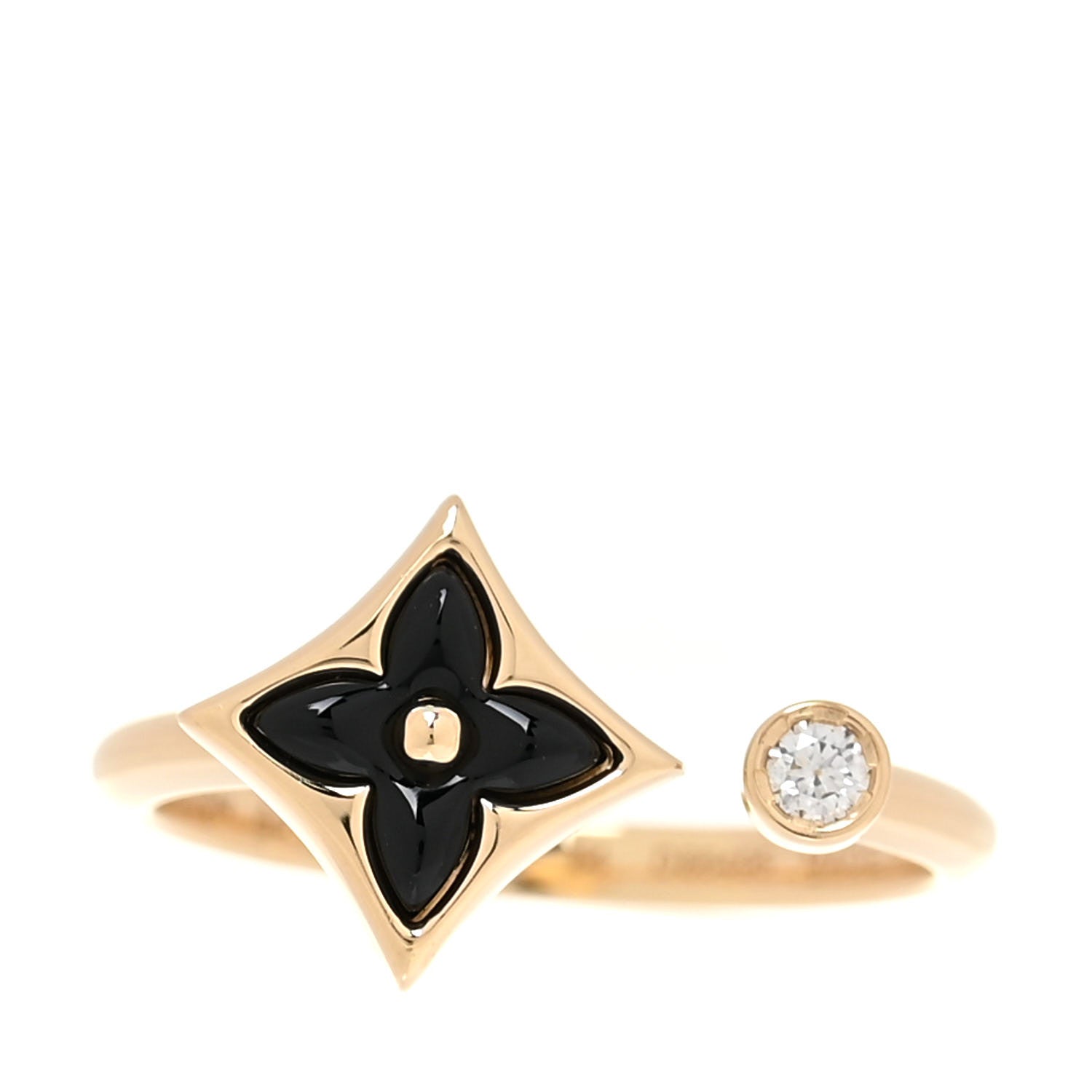 Louis Vuitton 18K Yellow Gold Diamond Black Onyx Color Blossom Mini Star Ring 54 6.75 1 of 7