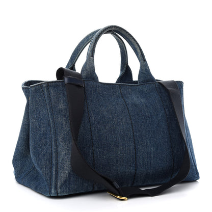 Prada Denim Logo Tote Bleu 3 of 8
