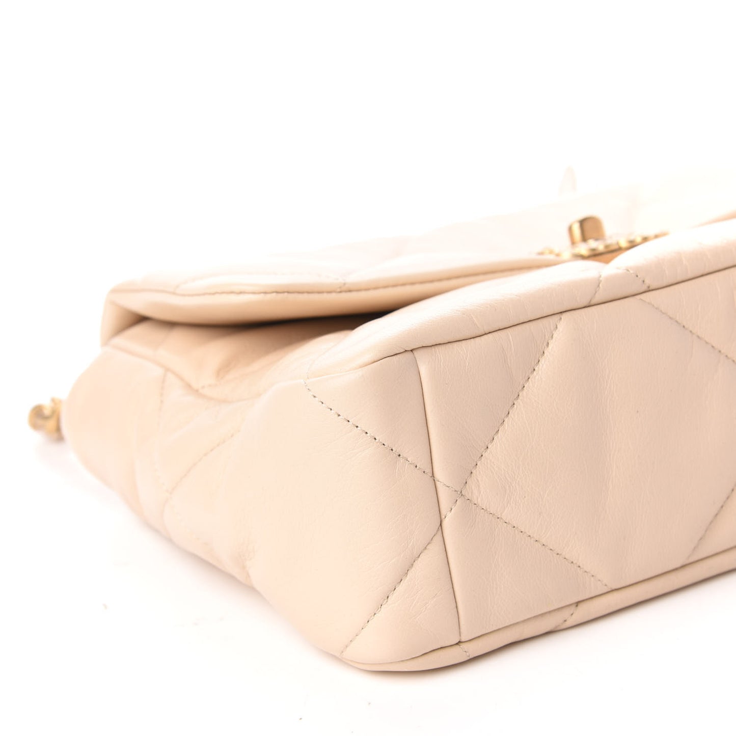 Goatskin Quilted Large 19 Flap Beige