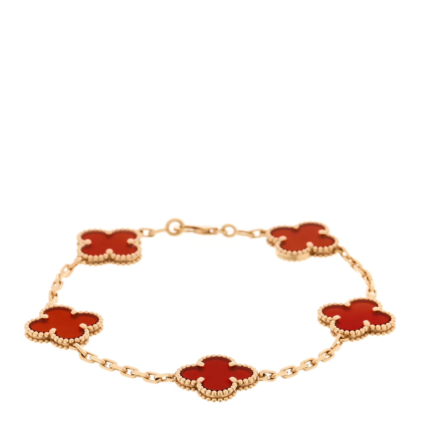 18K Yellow Gold Carnelian 5 Motifs Vintage Alhambra Bracelet