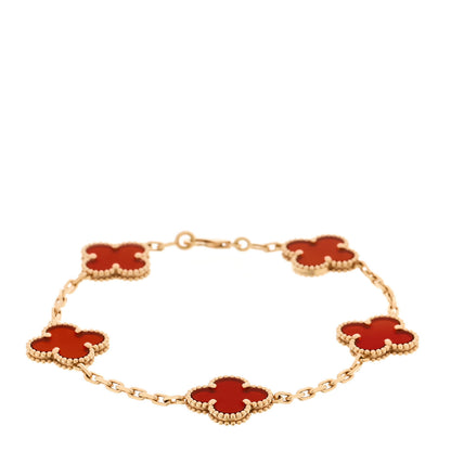 Van Cleef & Arpels 18K Yellow Gold Carnelian 5 Motifs Vintage Alhambra Bracelet 1 of 5