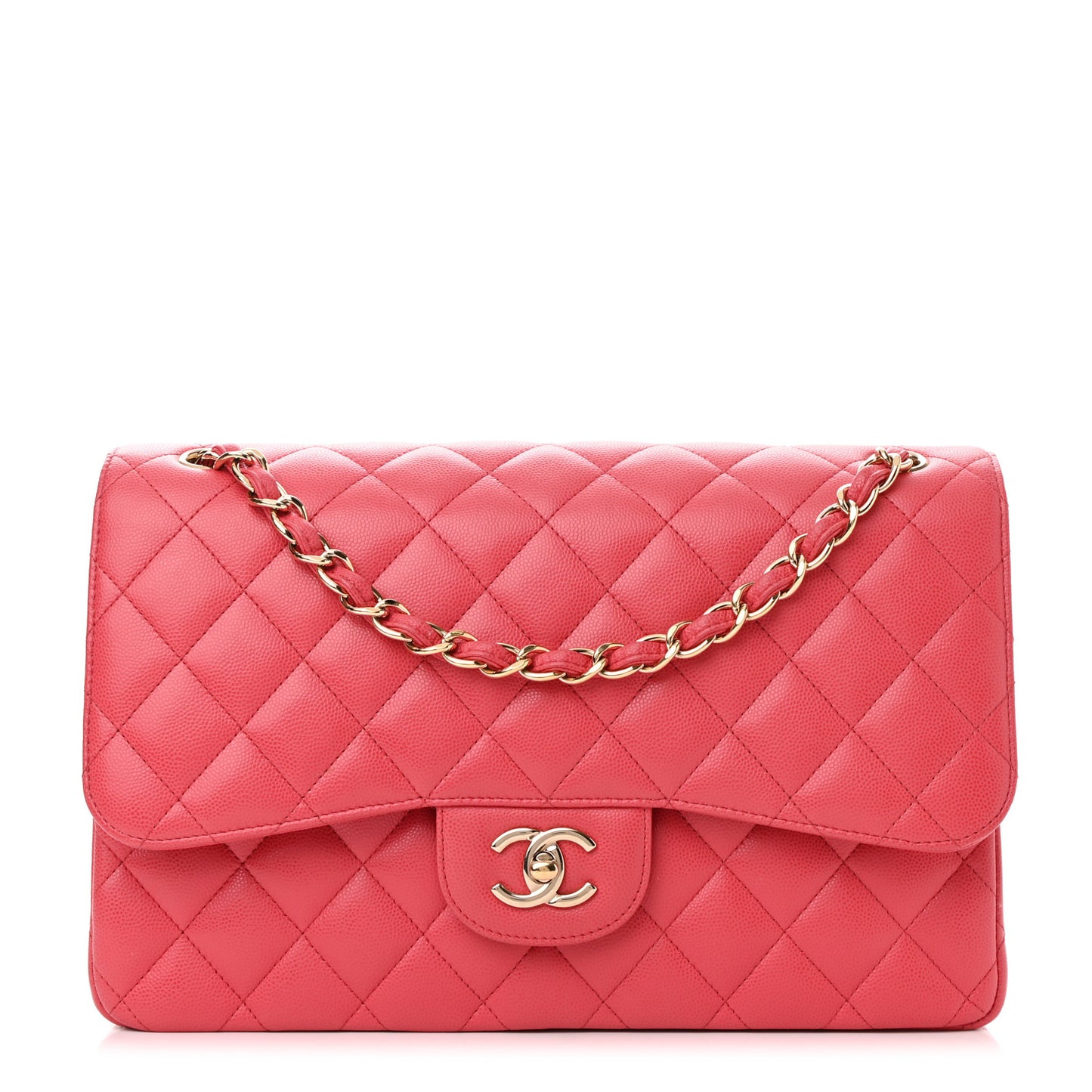 Caviar Quilted Jumbo Double Flap Dark Pink