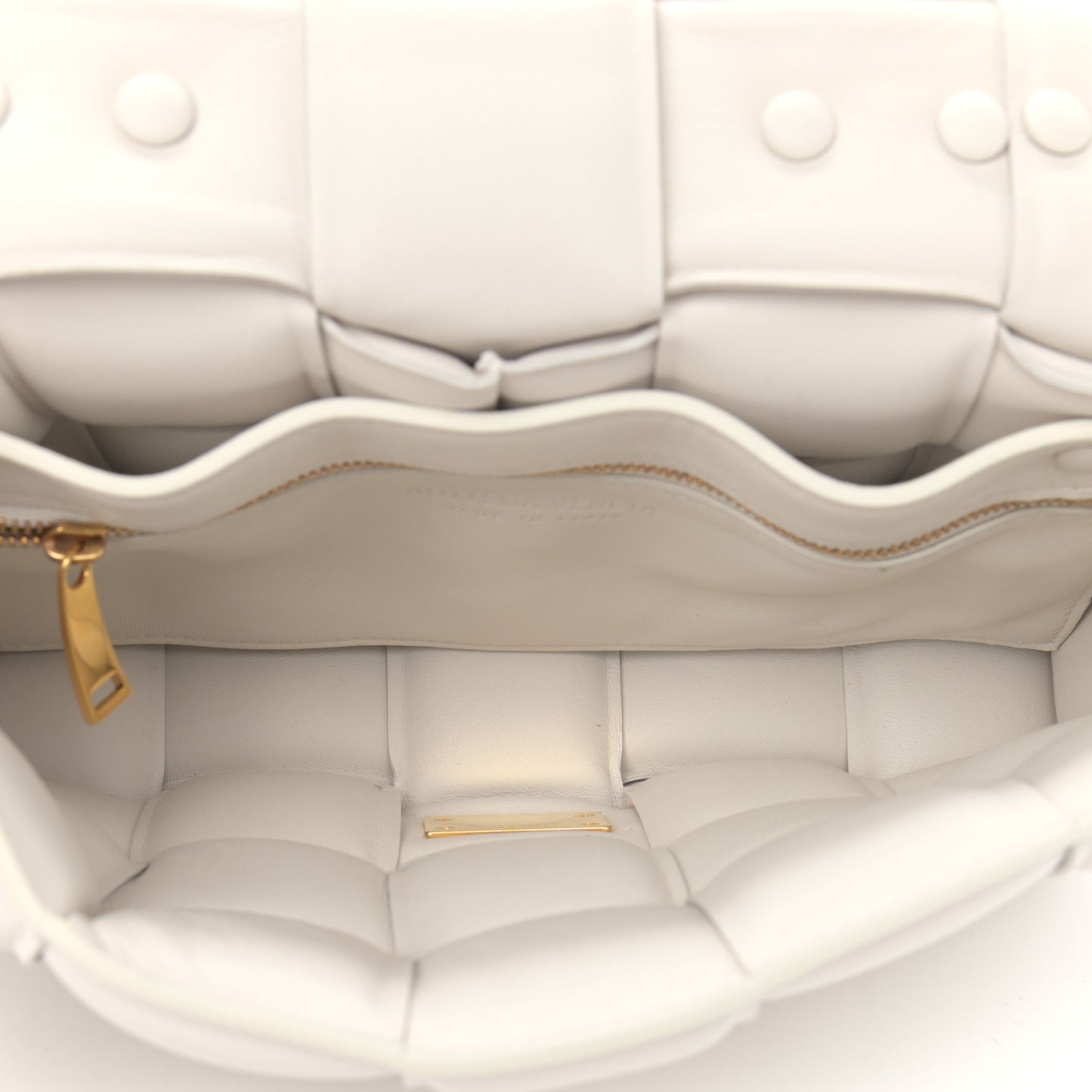 Lambskin Maxi Intreccio Padded Chain Cassette Crossbody Bag White