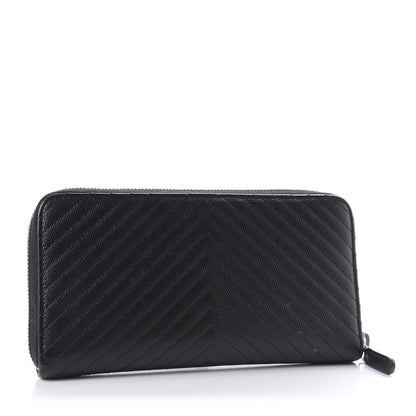 Chanel Caviar Chevron Quilted Large Gusset Zip Around Wallet Black 3 of 10