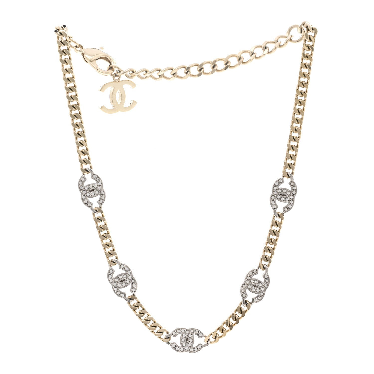 Chanel Crystal Chain CC Link Choker Gold Silver 3 of 6