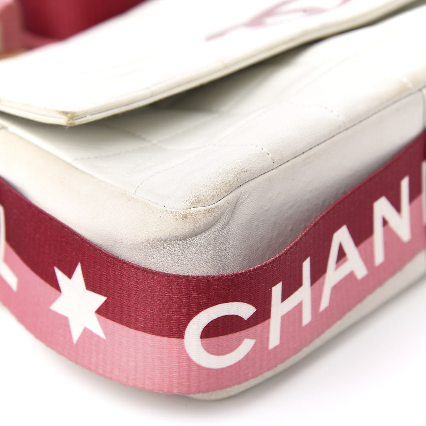 Lambskin Square Stitched Sport Flap White Red