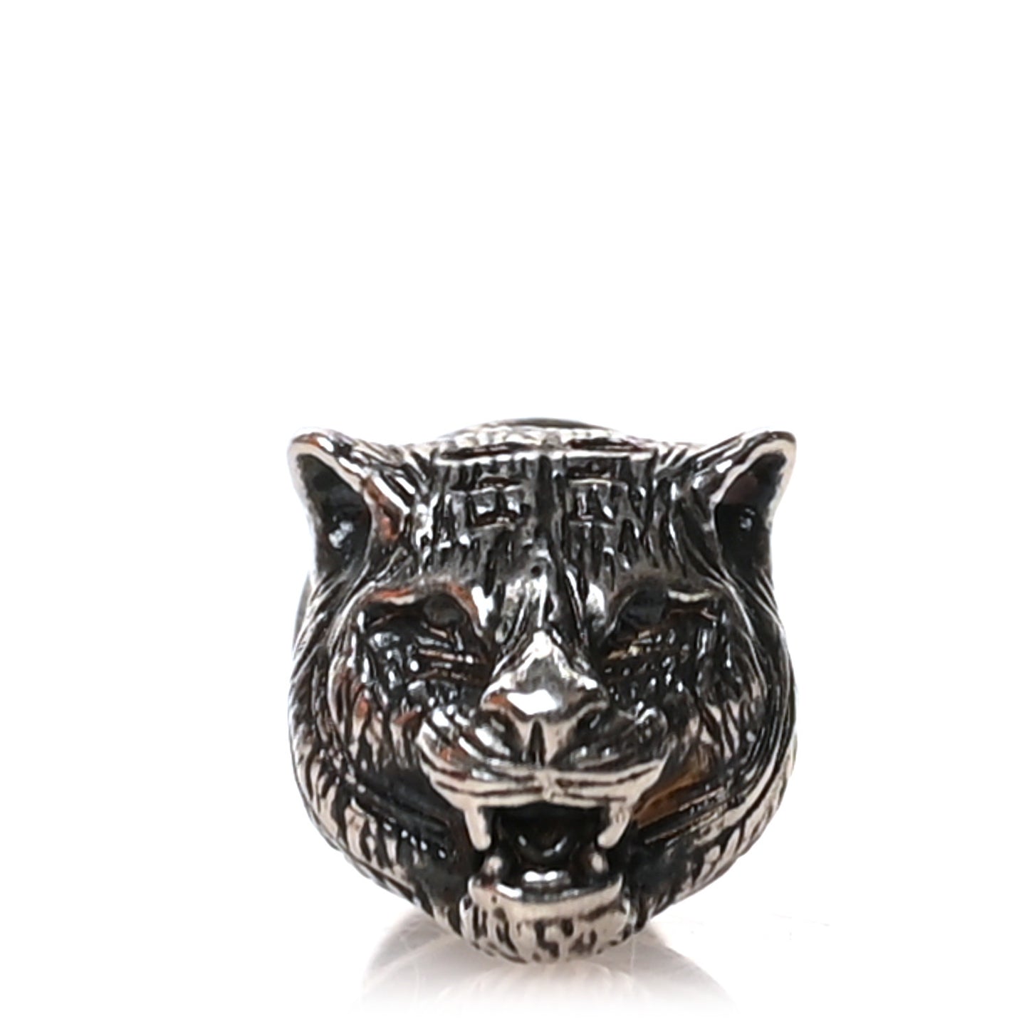 Metal Feline Head Brooch Aged Silver